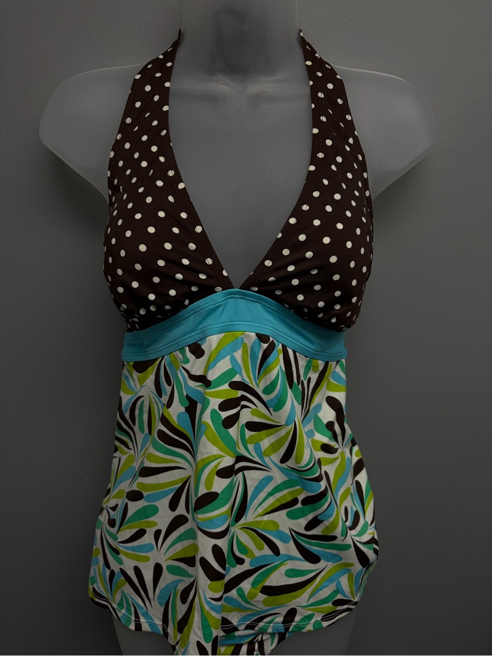 Motherhood Maternity Brown Polka Dot Halter Camisole with Teal Trim